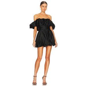 SIMKHAI Astoria Off Shoulder Mini Dress Black Satin